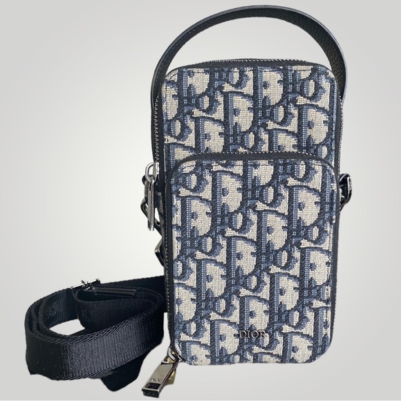 Dior Other - DIOR MICRO RIDER CROSSBODY POUCH Beige and Black Mens Monogram Oblique Jacquard